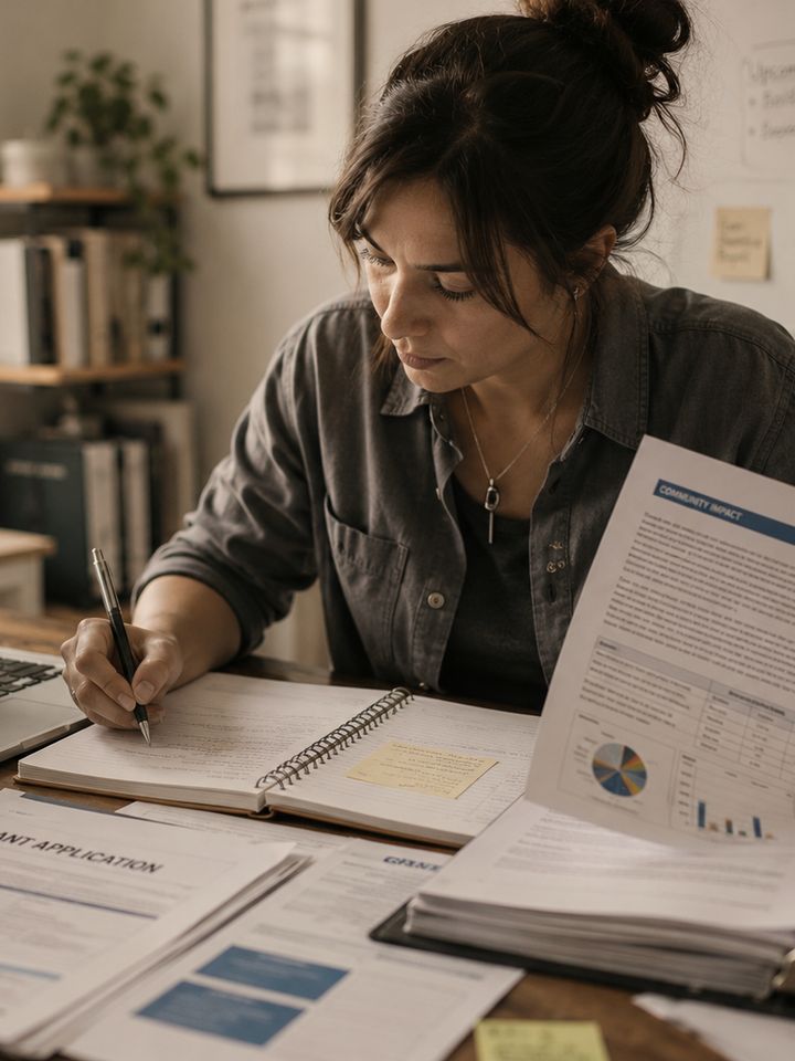 A volunteer working on a grant proposal